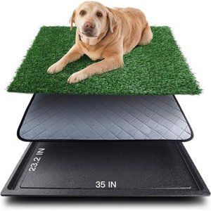 Large Dog Grass Pad with Tray (35inX23.2in), Artificial Grass Mats Washable Pad